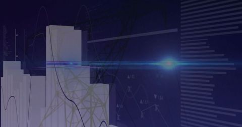 Futuristic Data Visualization with 3D Bar Charts and Lens Flare