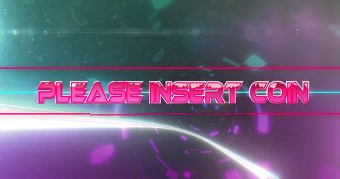 Retro futuristic game interface with insert coin message