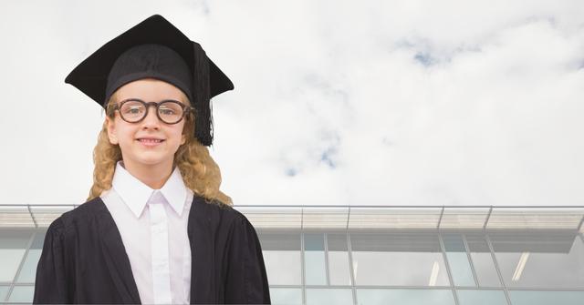 Digital composite of Young Girl student graduate with bright school background