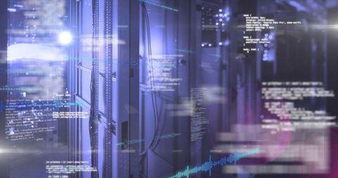 Digital Interface Overlay on Modern Data Processing Center - Download Free Stock Images Pikwizard.com