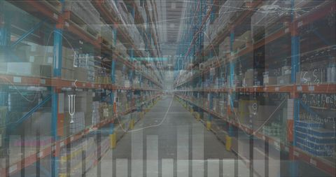 Digital Data Interface Myriad Over Open Warehouse Aisle