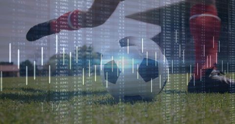 Dynamic soccer action with financial analysis overlay