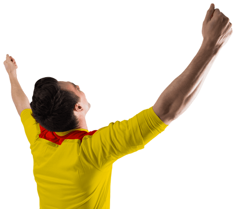 Caucasian Male Athlete Cheering in Excitement on Transparent Background