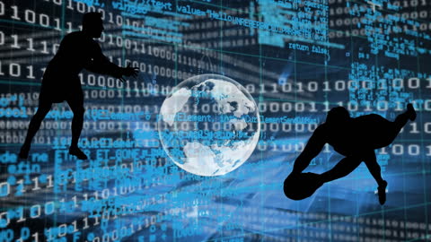 Rugby Players Amidst Digital Earth and Data