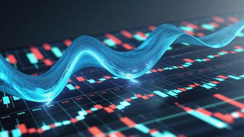 Glowing 3D Wave Above Financial Market Dashboard