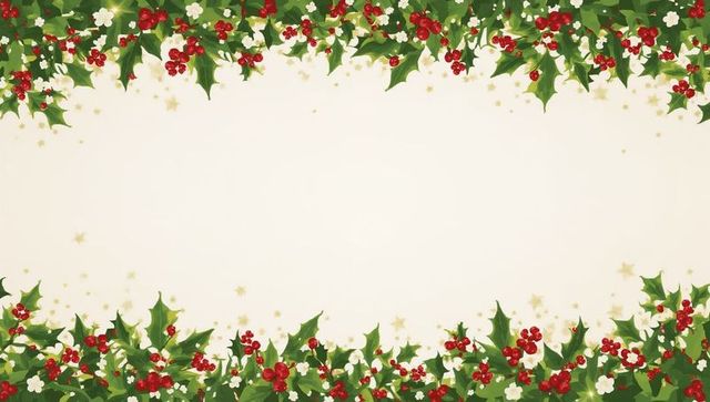 Framing Holly Garland Border Surrounding Pale Beige Panel Featuring Watercolor Red Berries