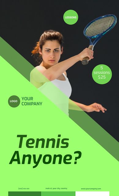 Focused Athlete Promoting Adaptable Tennis Lessons Template - Download Free Stock Templates Pikwizard.com