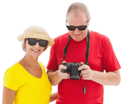 smiling mature couple wearing sunglasses and tropical attire, transparent background - Download Free Stock Videos Pikwizard.com