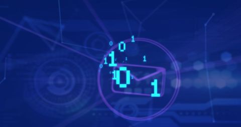 Futuristic Digital Interface with Binary Code and Icons on Blue Background - Download Free Stock Images Pikwizard.com