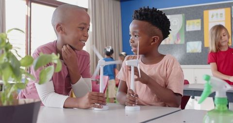 African american boys engaged in classroom sustainability project