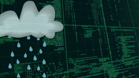 Rainy Cloud with Digital Data Code Background