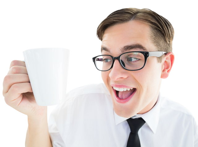 Transparent Geeky Businessman with Mug Smiling - Download Free Stock Videos Pikwizard.com