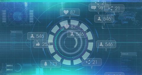 Futuristic Digital Dashboard with Social Media Metrics