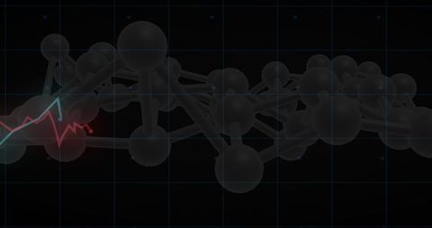 3D Molecular Network on Dark Grid with Neon Data Wave, Glowing Nodes, Analytics Technology
