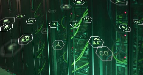 eco-friendly data servers with digital renewable energy icons - Download Free Stock Images Pikwizard.com