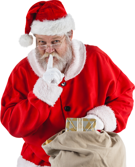 Transparent Santa Claus Holding Gifts Making Shh Gesture - Download Free Stock Videos Pikwizard.com