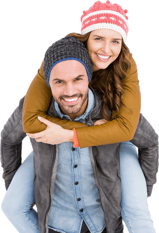 Smiling Couple Enjoying Piggyback Ride Transparent Background
