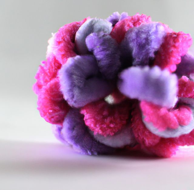 Image of close up of pink to purple coloured scrunchie on white background. Hair and beauty, decoration concept.