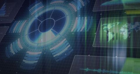 Futuristic Data Interface with Holographic Chart Display