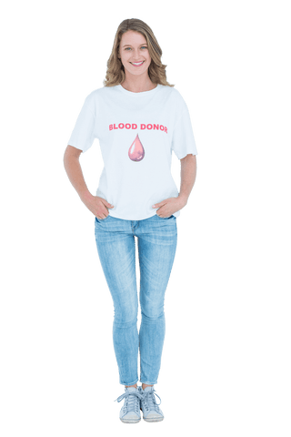 Transparent Image of Woman in Blood Donor Shirt Denoting Safety