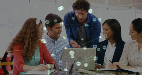 Diverse Team Collaborating on Cyber Security Presentation