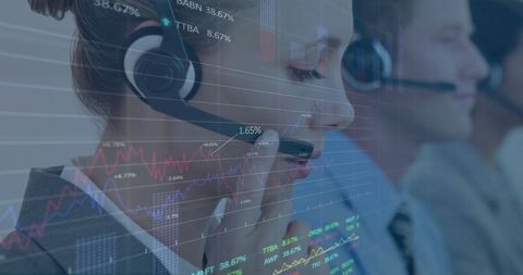 Financial Data Processing with Diverse Business Team Using Headsets