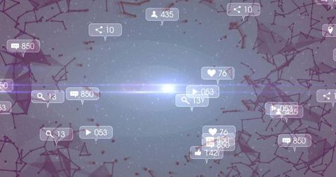 Floating social media icons in digital data galaxy