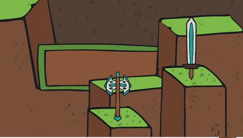 transparent game weapons illustration with sword and axe on brown cubes - Download Free Stock Videos Pikwizard.com