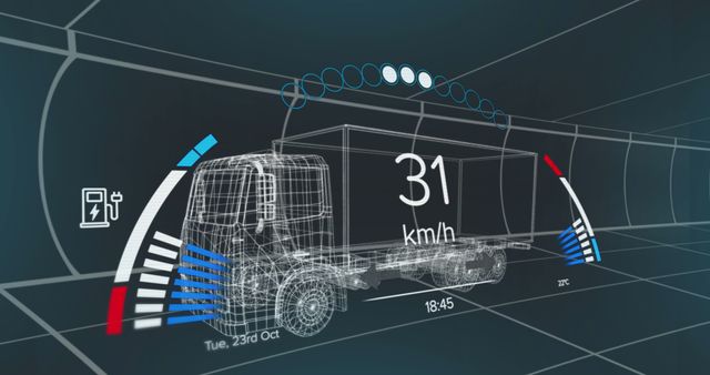 Digital Interface for Electric Vehicle including Speed and GPS Data over 3D Truck Model - Download Free Stock Images Pikwizard.com