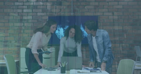 Team Meeting with Futuristic Technology Interface