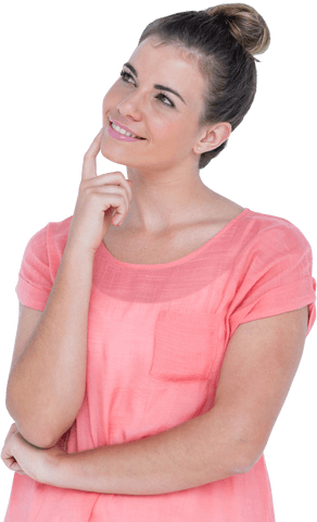 Transparent Thoughtful Woman Looking Upward with Hand on Chin - Download Free Stock Videos Pikwizard.com