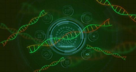Futuristic Interface with DNA and Digital Elements Technology Background