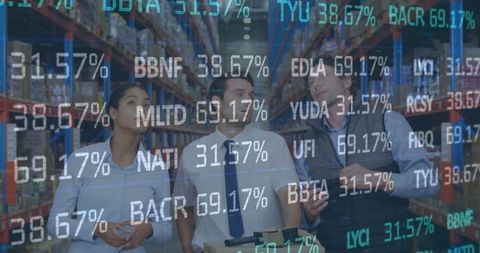 Financial Data Overlay on Warehouse Team for Global Shipping Concept