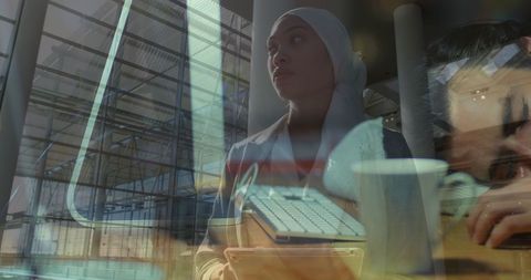 Overlaid Reflections of Business and Rest in Modern Workspace