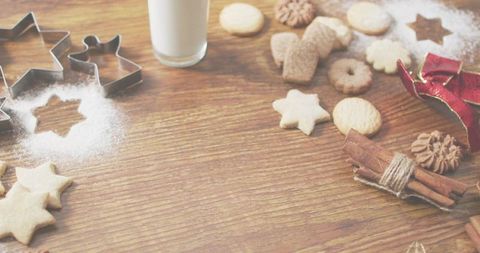 Rustic Holiday Cookie Baking with Star Cutters, Milk Glass and Cinnamon Sticks