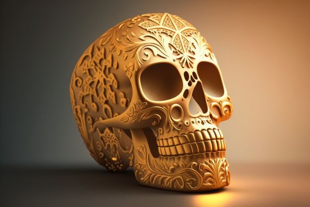 Golden mexican decorative sugar skull on pink background, using generative ai technology - Download Free Stock Photos Pikwizard.com