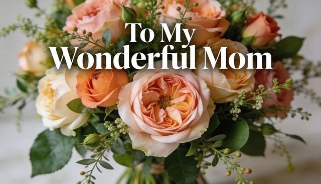 Peach garden rose bouquet featuring 'to my wonderful mom' text for mothers day