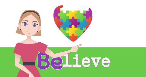 Colorful Puzzle Heart with Woman Encouraging Belief