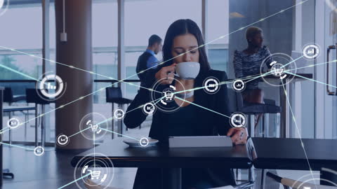 Business Professionals with Digital Connections Overlay