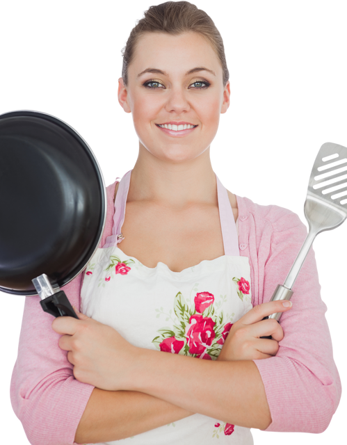 Confident Woman Holding Transparent Frying Pan and Spatula - Download Free Stock Videos Pikwizard.com