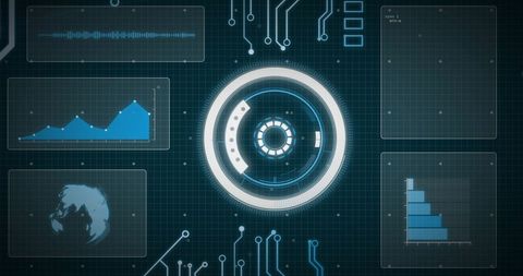 Futuristic Digital Interface with Data Visualization on Black Background - Download Free Stock Images Pikwizard.com