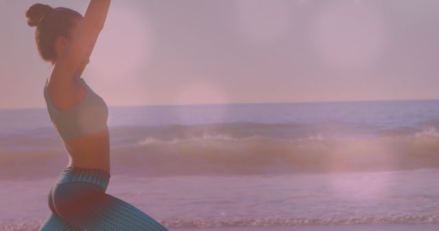 Woman Practicing Fitness Yoga on Beach at Sunrise - Download Free Stock Images Pikwizard.com