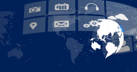 Global Media Interface with Digital Icons and Globe