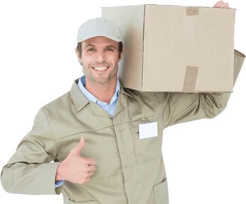 Transparent Delivery Man Holding Box and Giving Thumbs Up Gesture - Download Free Stock Videos Pikwizard.com
