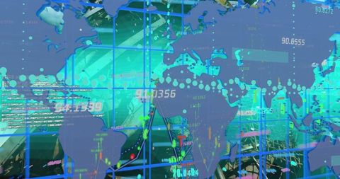 Global Finance Concept with World Map and Data Patterns