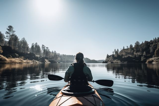 Woman Kayaking on Calm River in Early Morning Sunlight - Download Free Stock Images Pikwizard.com