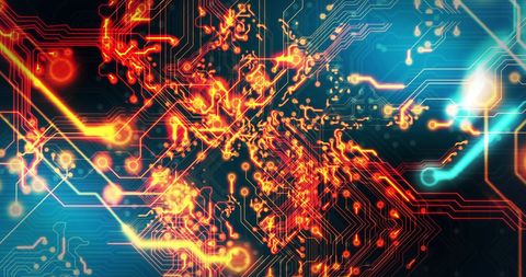 Abstract Digital Circuit Board with Fiery Neural Patterns - Download Free Stock Images Pikwizard.com