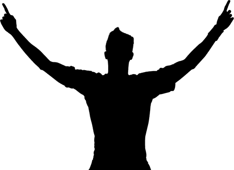 Silhouette of Triumphant Footballer on Transparent Background