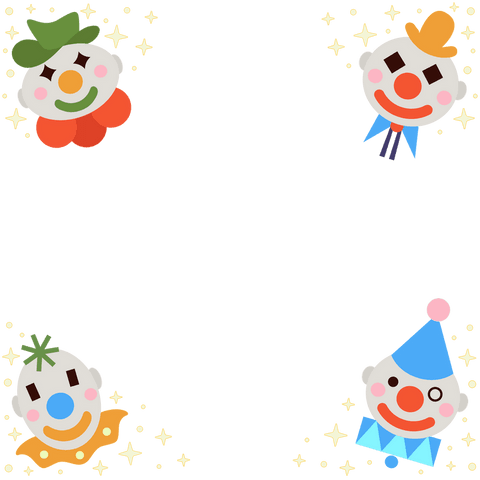 Playful clown border on transparent background with star sparkles