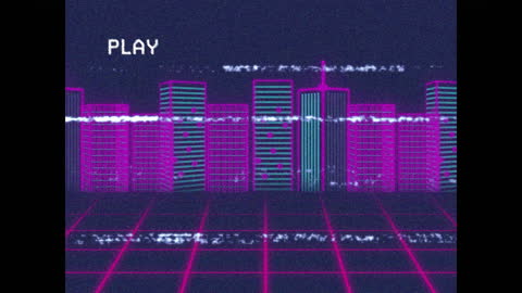 Retro Futuristic Digital City with Distorted Glitch Effect